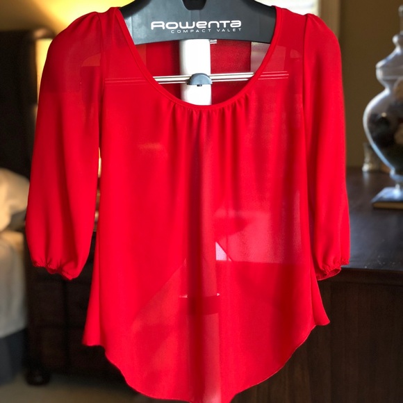 Tops Red Sheer Blouse Poshmark